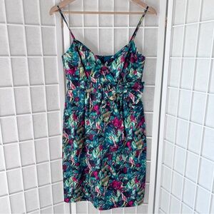 NWT J. Crew Collection Multicolor Floral Watercolor Bow V-Neck Midi Dress Size 2